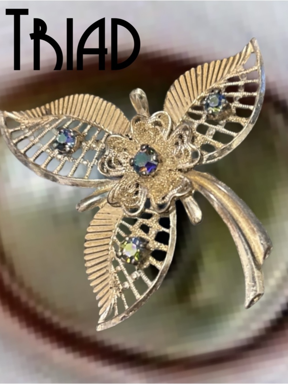 Vintage Triad 925 Silver & Rhinestone Brooch